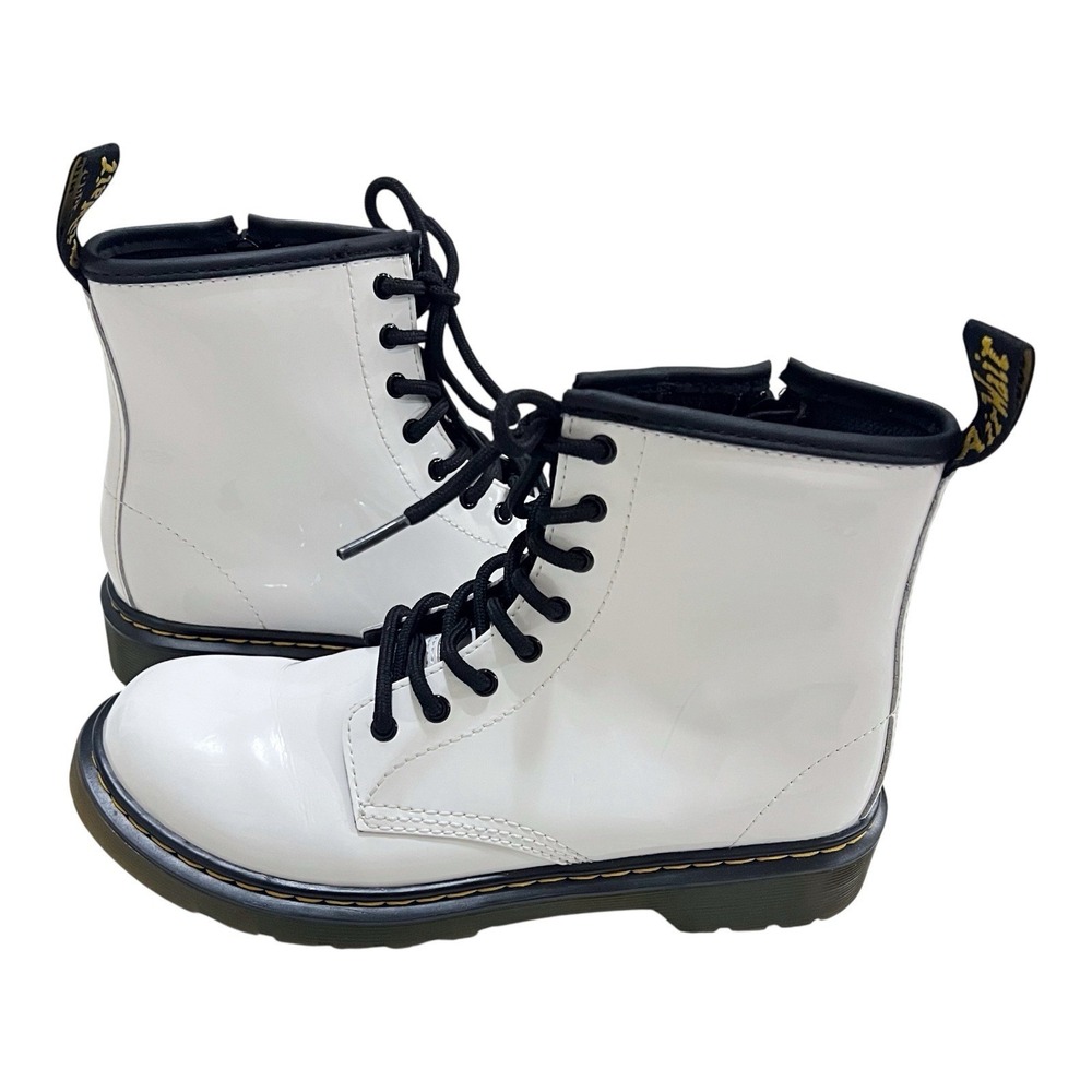 DR. MARTENS AirWair 1460 White Patent Leather Boots Combat Girls 4‎